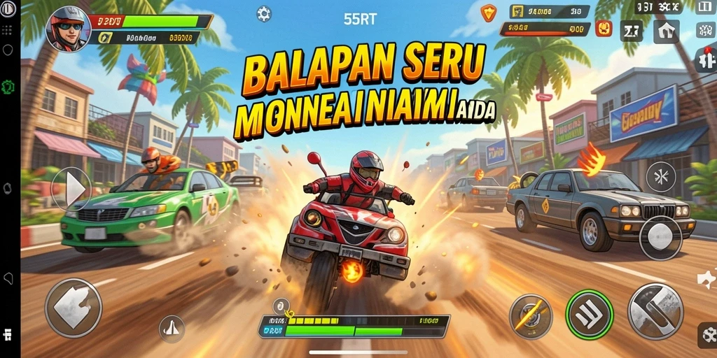 Screenshot gameplay Racing 55RT yang menegangkan dan mendebarkan.
