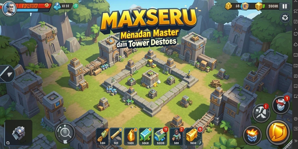 Gameplay seru Tower Defense di MAXSERU dengan berbagai menara strategis.