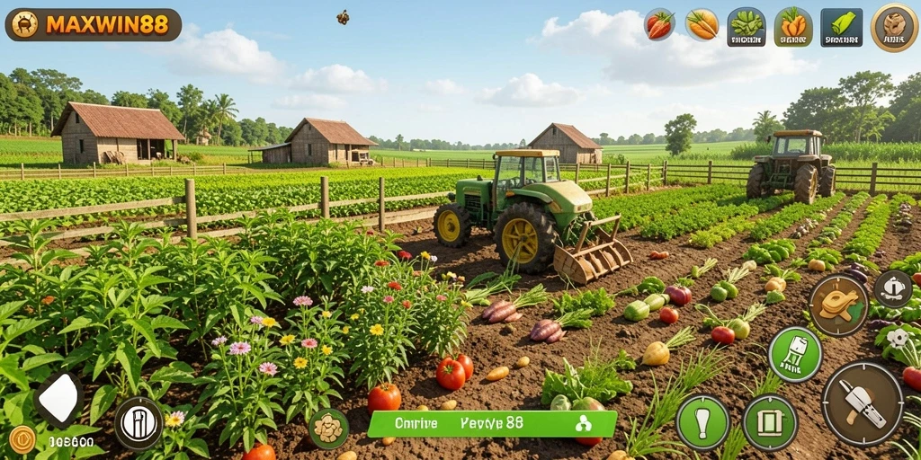 Tampilan menarik dari gameplay pertanian di MAXWIN88