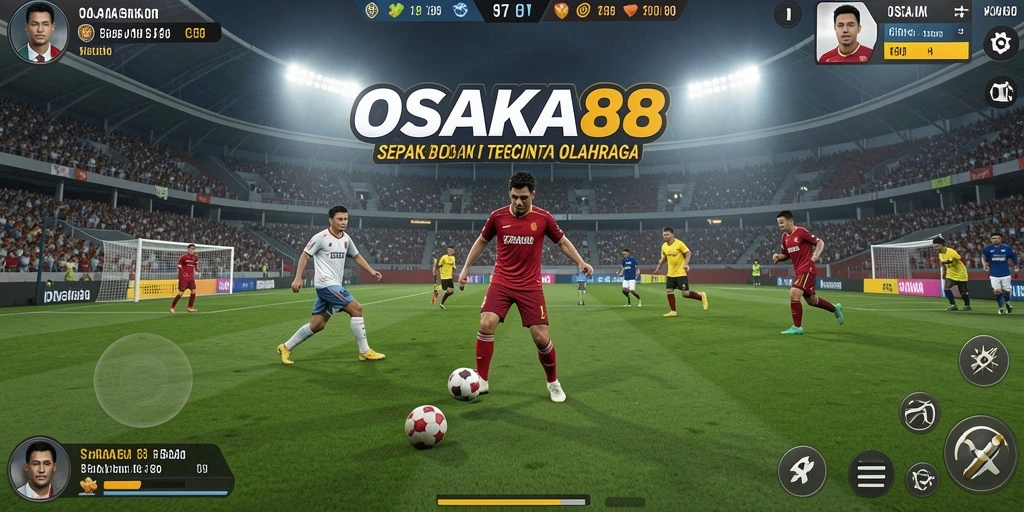 Tampilan gameplay OSAKA88 yang penuh aksi di lapangan sepak bola.
