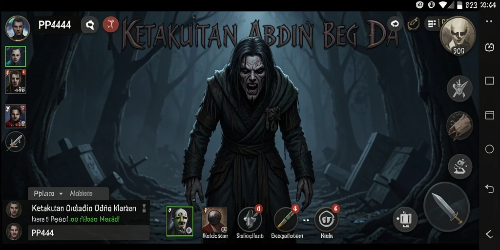 Screenshot utama PP444 menunjukkan suasana gelap dan mencekam saat gameplay berlangsung.